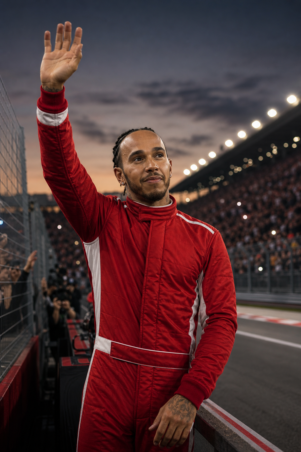 Lewis Hamilton waving to fans