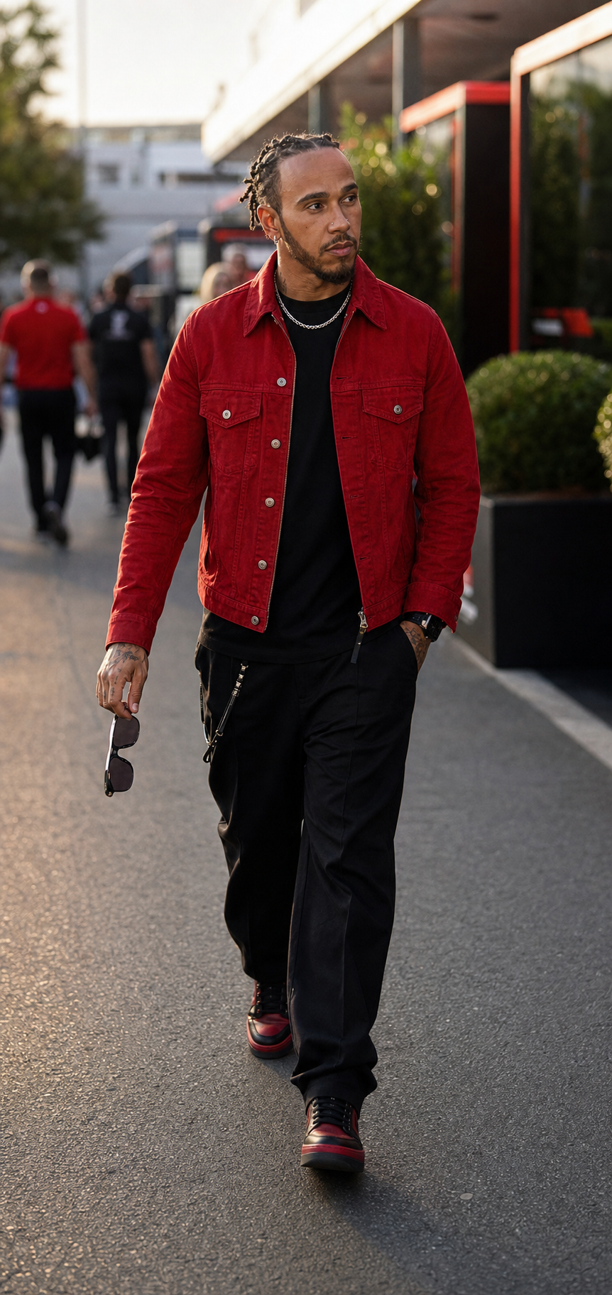 Lewis Hamilton paddock fashion portrait