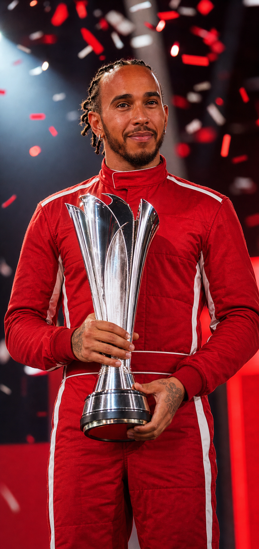 Lewis Hamilton holding a trophy